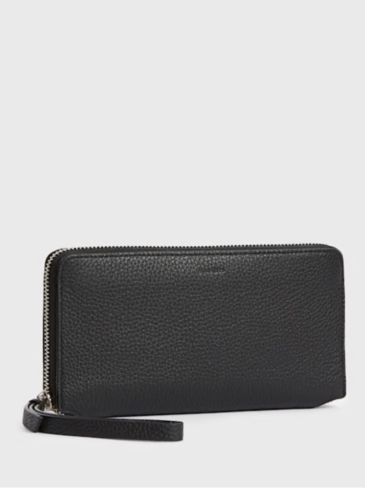 Allsaints Fetch Black Leather Zip Wristlet Wallet